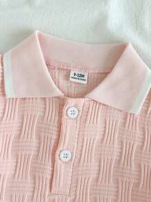 SHEIN Vintaside Kids 男嬰夏季領口短袖簡約休閒套裝，搭配百搭時尚白色短褲，適合日常休閒、公園散步或旅行度假 - 粉色 - 查看 8