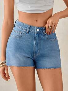 SHEIN 100 Cotton Mid Waist Woman Mini Pastal Washed Short Swimming Sexy - Light Wash - View 3