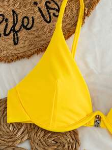 SHEIN Swim 夏季海灘有鋼圈高腰比基尼套裝 - 芥末黃 - 查看 3