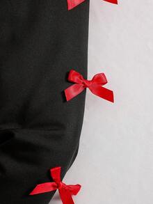 SHEIN 2件組女嬰套裝，紅色滿版白色蝴蝶結圖案運動衫，搭配黑色3D紅色蝴蝶結長褲，柔軟面料，寬鬆版型，舒適適合日常穿著、節日聚會與拍照，甜美風格適用於嬰兒與女嬰 - 紅色 - 查看 11