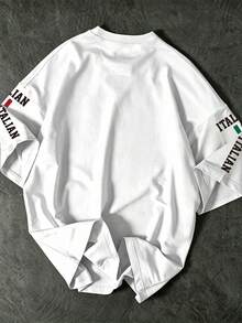 SHEIN Streecool Kids (1件) 男童白色底義大利徽章五角星旗條紋圖案基本款短袖T恤，舒適日常穿著 - 彩色 - 查看 2