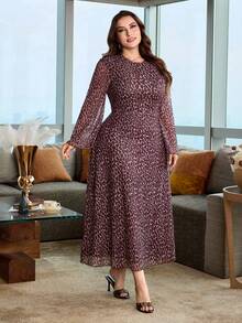 Modelyn Vestido elegante de talla grande con estampado de leopardo para mujer, primavera/verano - Marrón - Ver 5