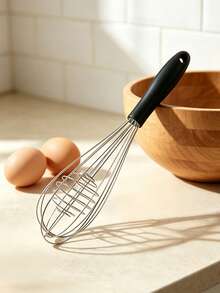 Haus Hana Pengocok Telur Manual Stainless Steel dengan Pegangan Karet dan Bola Inti, Pembuat Gelembung Susu, Pengaduk Genggam untuk Dapur, Pembuatan Dim Sum, dan Kue, untuk Rumah Tangga - Hitam - View 2
