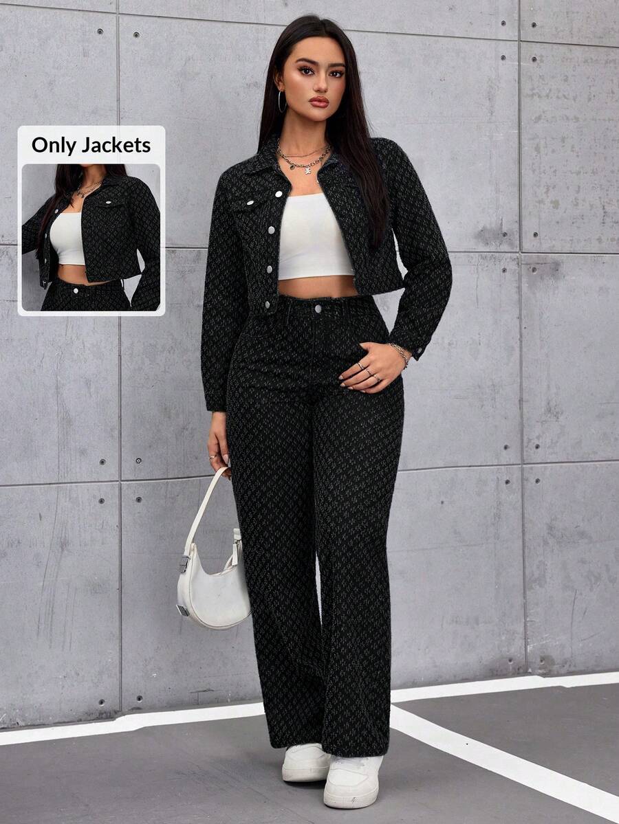 SHEIN ICON 女款老錢風無彈力休閒夾克 - 黑色 - 查看 1