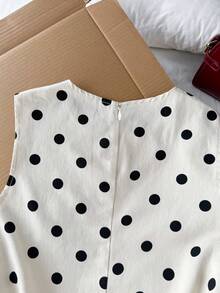 Comfortcana Plus Size Women's Polka Dot Pattern Sleeveless Denim Dress,Beige Summer Cute Everyday Casual Outfits,Elegant Party Beach Vacation Ceremony Clothing - Black and White - View 5