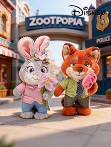 Disney 正版朱迪警官毛绒玩具，配有狐狸尼克，以及毛绒挂件钥匙扣 - 粉色 - 查看 2