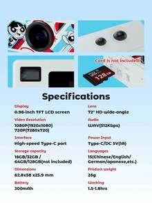 THE POWERPUFF GIRLS X Joivida Kamera Gantungan Kunci Mini, Kamera Jempol, Kamera Digital Mini Retro 1080P FHD, Kamera CCD Kecil Portabel, Kamera Mikro Kompak Klasik - View 7