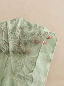 Poéselle Women's Floral Print Ruched Slim Fit Versatile Casual Romantic Elegant T-Shirt Date Night Brunch Sage Green Summer - Green - View 9