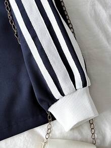 SHEIN 青少年女孩海軍藍夾克 + 長褲 2件套 秋季冬季返校穿搭 長袖上衣 - 寶藍色 - 查看 4