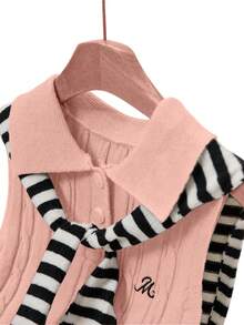 Everyssa New European & American Fashion Mixed Color Versatile Knit Top Sweater Dress - Pink - View 5
