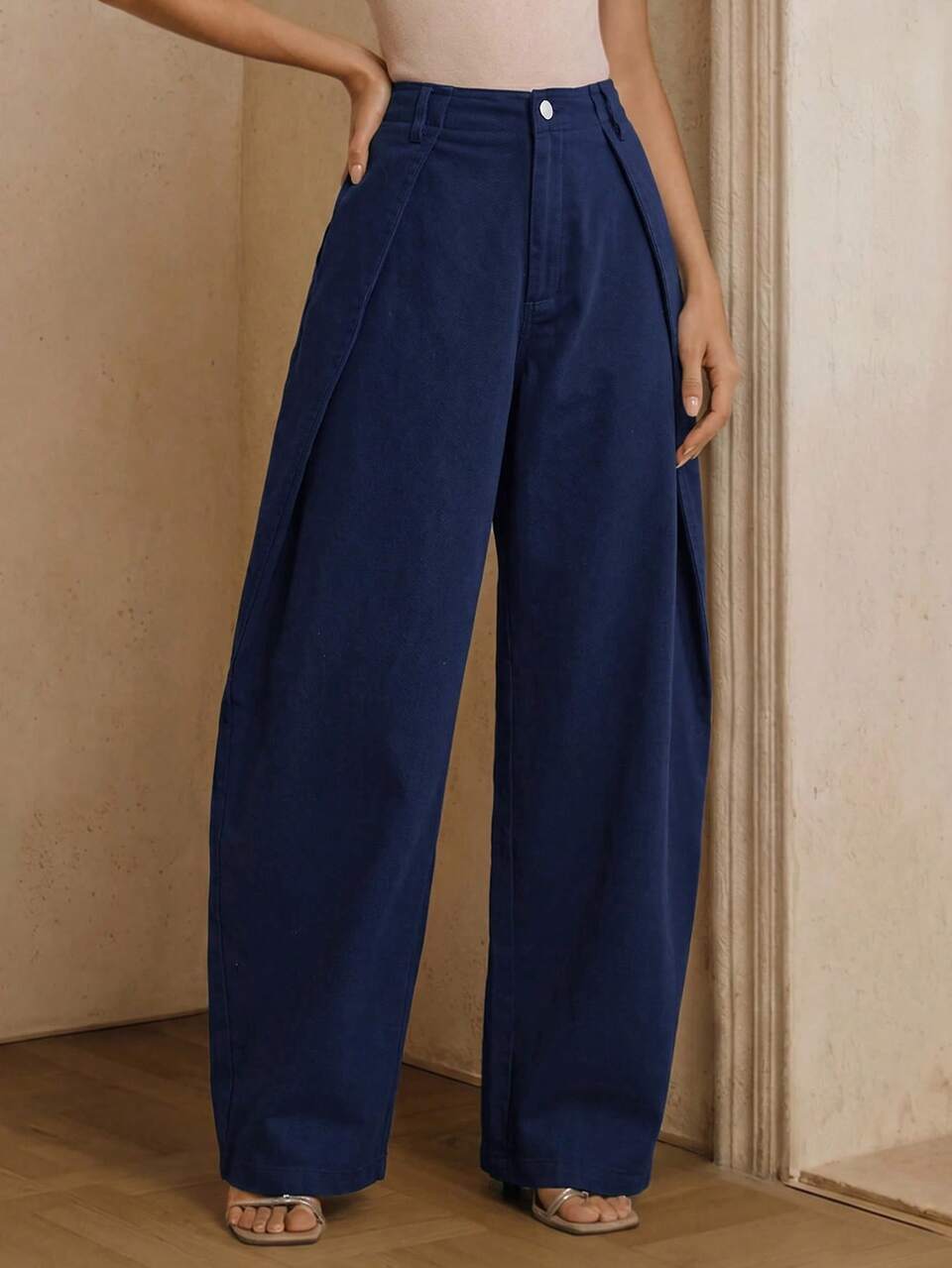Spring New Khaki Washed Wide Leg Pants, Fashionable Minimalist Commuter Loose Slimming Curved Leg Jeans For Women, Discounted
