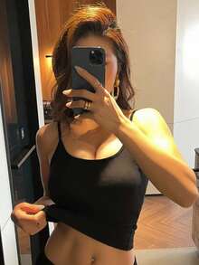 DAZY 女款鏤空露背繫帶細肩帶內搭夏季穿搭打底上衣 - 黑色 - 查看 9