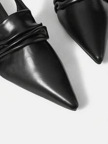 Mnmlis French Pleated Black Pointed Toe Low Slingback Shoes, Retro Rear Strap Versatile Outer Women's Shoes, Spring And Summer Low-Heeled Commuter Women' - Black - View 3