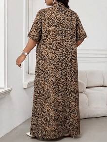 SHEIN Lady 大尺碼時尚通勤豹紋夾克與長褲兩件套 - 彩色 - 查看 2