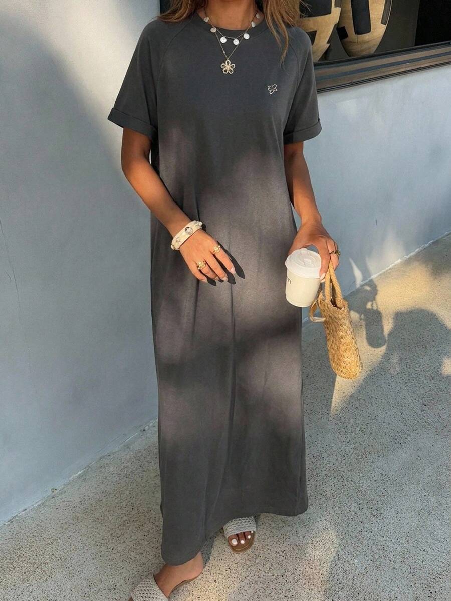FRIFUL Women Brown Long Embroidered Pattern Dress, Summer Maxi Dress - Light Grey - View 1
