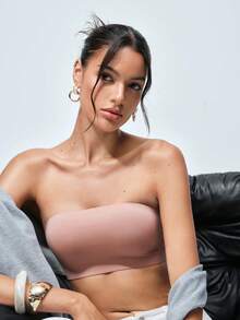 Softvol 女士夏季无肩带吊带文胸套装，性感细肩带文胸内衣，露背吊带文胸上衣 - 粉色 - 查看 4