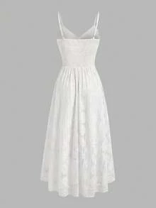 GlowEve Women's Solid Color Fringe Decor Elegant Spaghetti Strap Dress - White - View 2