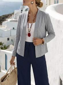 Faunlyn Knitted Long Sleeve Cropped Cardigans In Women In Autumn/ Office Dark Grey Casual - Grey - View 2