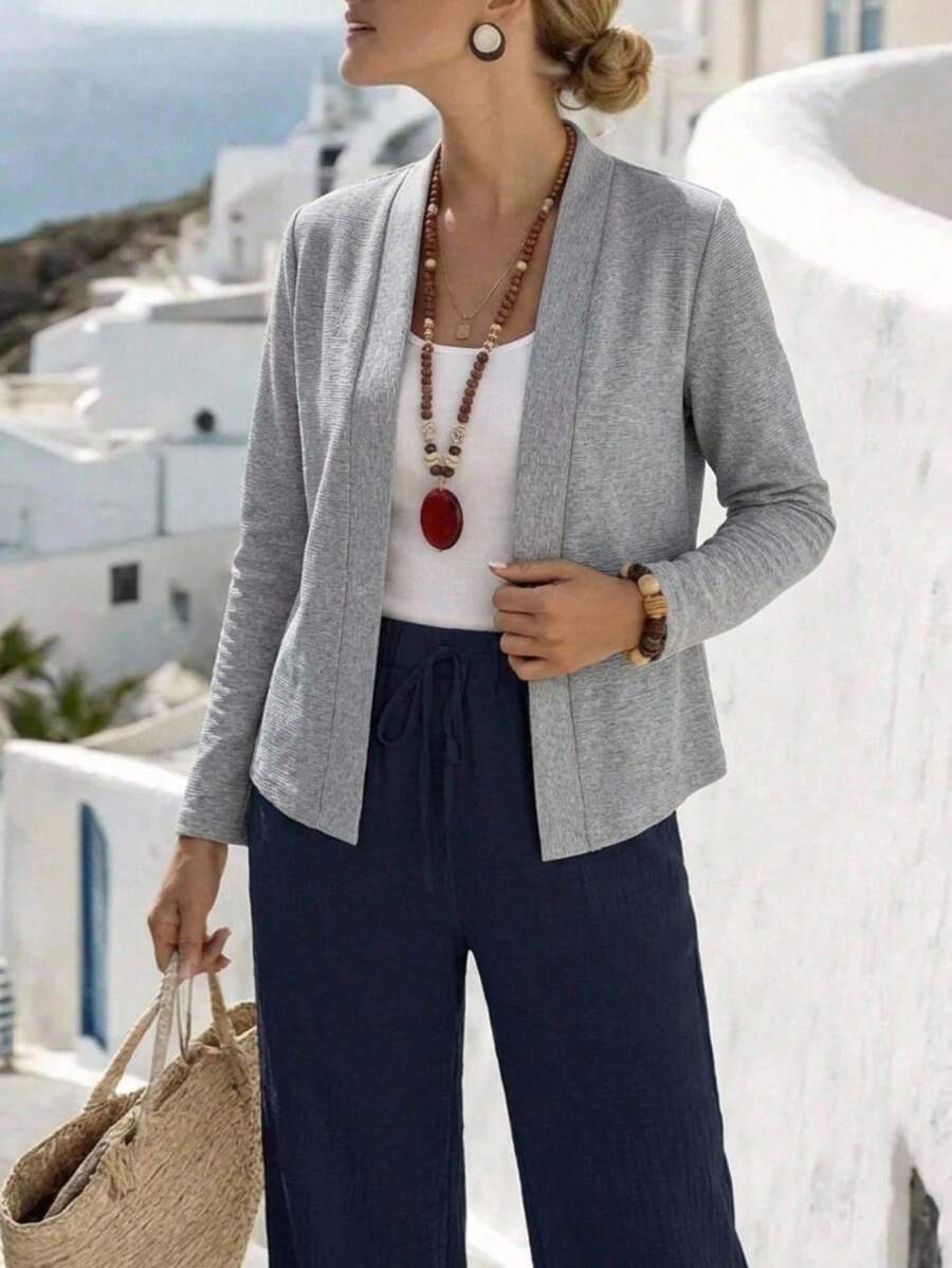 Faunlyn Knitted Long Sleeve Cropped Cardigans In Women In Autumn/ Office Dark Grey Casual