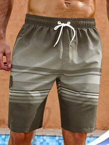 Manfinity KASUA Men's Vacation Casual Gradient Striped Beach Shorts - Brown - View 6
