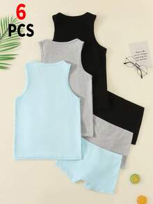 Set de 6 piezas de ropa interior básica de chaleco y calzoncillos para niños, fundamentos cómodos para capas - Multicolor - Ver 2