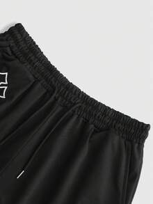 ROMWE MEN Street Life Men's Drawstring Waist Cross Pattern Casual Daily Shorts - Black - View 4