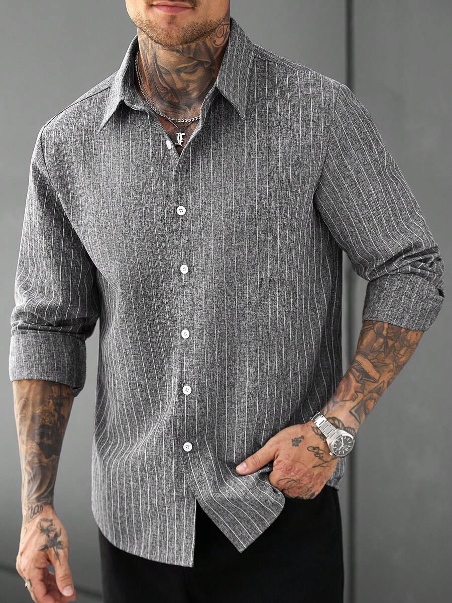 Manfinity CasualCool Men's Casual Commute Striped Shirt - Multicolor - View 1