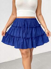 Shapeblank Falda de verano casual de talla grande con unicolor y bajo con volantes - azul real - Ver 5