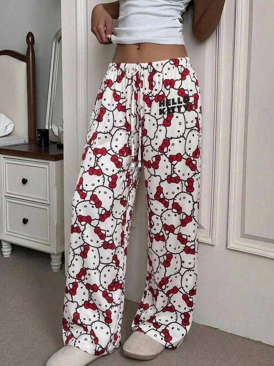 CovetEZ HELLO KITTY AND FRIENDS | SHEIN Women's Casual Low Waist Straight Leg Pants, Summer Outfit, Streetwear, Suitable For Daily Commute, Date, Party, Autumn/Winter, Summer, Christmas, New Year, Thanksgiving, Party, Wedding, Beach, Graduation, Elegant, Casual, Outing - Multicolor - View 1