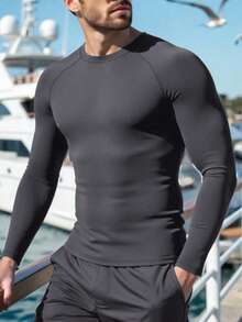 EASEVO Men's Plus Size Solid Color Raglan Long Sleeve Swim T-Shirt Mens Graphic Tees - Dark Grey - View 1