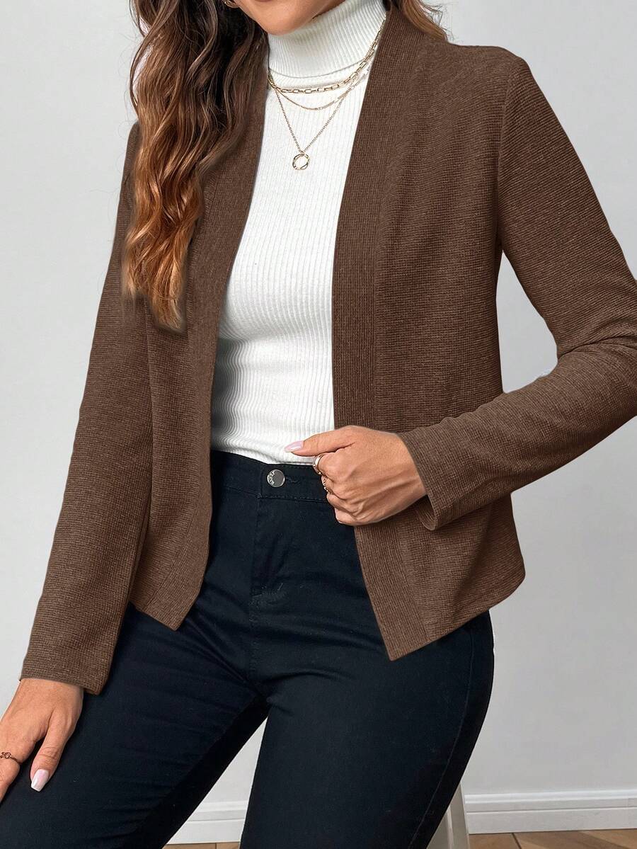 EMERY ROSE Women's Autumn/Winter Knit Long Sleeve Short Cardigan Teachers' Day Office Coffee Brown Casual - Brown - View 1