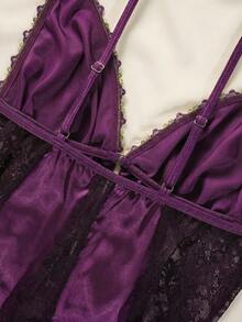 Seduluxe 1pc Lace Patchwork Satin Women's Nightgown - Purple - View 5
