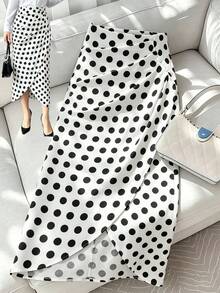 SHEIN Clasi 女款黑白波點側褶泡泡珠飾通勤優雅法式1960年代休閒百搭裙，適合早午餐、約會、度假、秋季 - 黑與白 - 查看 3