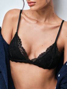 Softvol Holiday Season Ultra-Thin Bra, Floral Pattern Lace Bra For Small Bust Women, Soft Seamless Sexy Lingerie - Black - View 9