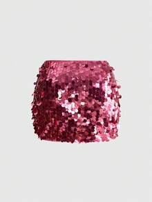 ROMWE Fairycore Falda de lentejuelas estilo fiesta talla grande - Rosa - Ver 2