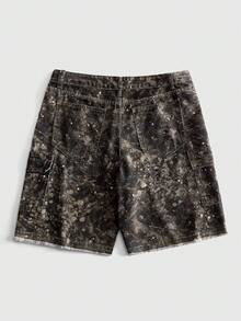 ROMWE MEN Street Life Button Pocket Flame Print Denim Shorts - Black - View 2