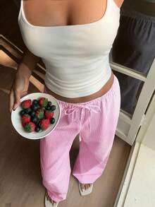 CovetEZ Este pantalón con estilo de rayas rosas es muy adecuado para uso casual, vacaciones, uso en el hogar y en la playa. - Rosa - Ver 3