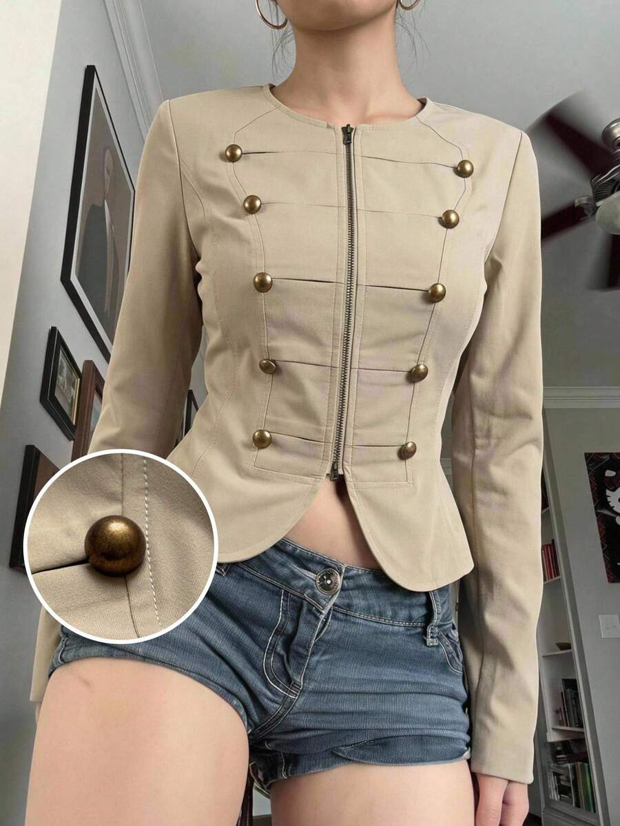SHEIN EZwear 女士圆领插肩袖简约复古时尚外套