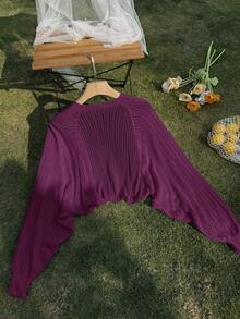 SHEIN Privé 大尺碼女款素色休閒百搭日常開襟衫 - 中紫紅色 - 查看 2