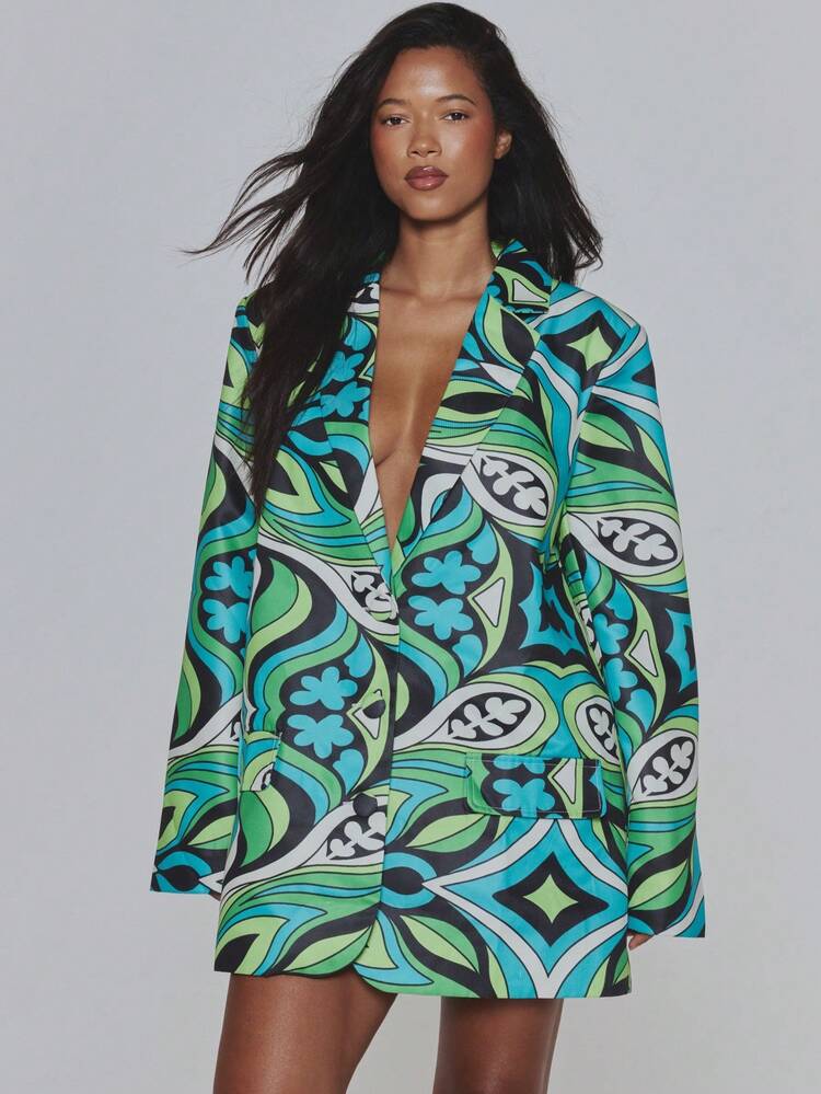 green oversized blazer dress MUSERA And Blue Mixed Print 123Lime