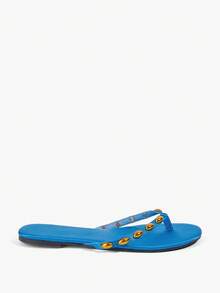 Grefit Sapphire Blue Riveted Flip-Flops With Bold And Avant-Garde Styling, Suitable For Holiday Style, Spring Street Wear Or Relaxed Summer Guest Styling - Blue L - View 10