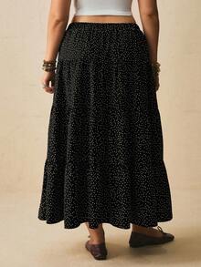 Freevana Damen Große Größen Langer Schwarz & Weiß Polka Dot Mehrschichtiger Kuchenrock A-Linie Locker Elegant Lässig Romantisch Frühling Sommer Frühherbst Oberbekleidung - Schwarz und Weiss - Übersicht 2