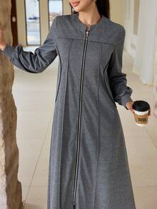 Al Najma Spring Summer Autumn Casual Fashion Versatile Daily Commute Minimalist Slimming Women's Dress - Grey - View 1