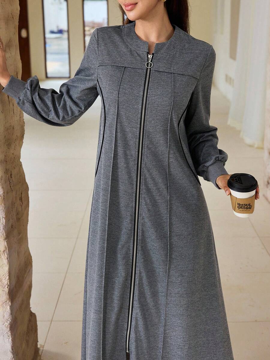 Al Najma Spring Summer Autumn Casual Fashion Versatile Daily Commute Minimalist Slimming Women's Dress - Grey - View 1