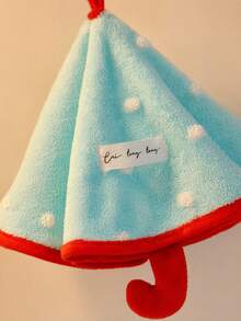 Zazumi 1PC/2PCS Cute Hanging Umbrella Shaped Hand Towel / Thick Plush Coral Fleece White Polka Dot Print Color Contrast Trim Handkerchief, Ultra Water Absorbent Quick Dry Soft Fluffy Wipe Cloth With Built-In Hanging Loop - Multicolor - View 2