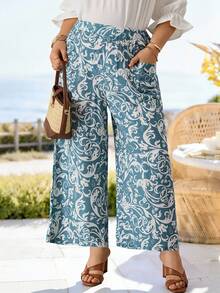 Rosumi Women's Plus Size Printed Wide Leg Long Pants Fall - Multicolor - View 1