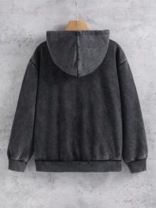 SHEIN 青少年男孩純色連帽拉鍊休閒日常穿著運動衫 - 深灰色 - 查看 2