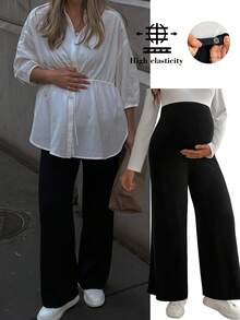 SHEIN Celana Panjang Hamil Kasual Serbaguna Warna Polos Model Lurus - Hitam - View 9