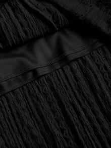 Sweetra French Elegant Gentle Girl Apricot Tone Intellectual Style Home Outdoor Gathering Exquisite Textured Jacquard Fabric Unique Drawstring Tie Design Spring Summer Elegant Long Minimalist Sexy Women's Skirt - Black - View 3