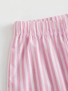 SHEIN 女童字母柠檬印花短袖T恤和短裤休闲日常穿搭 - 粉色 - 查看 7